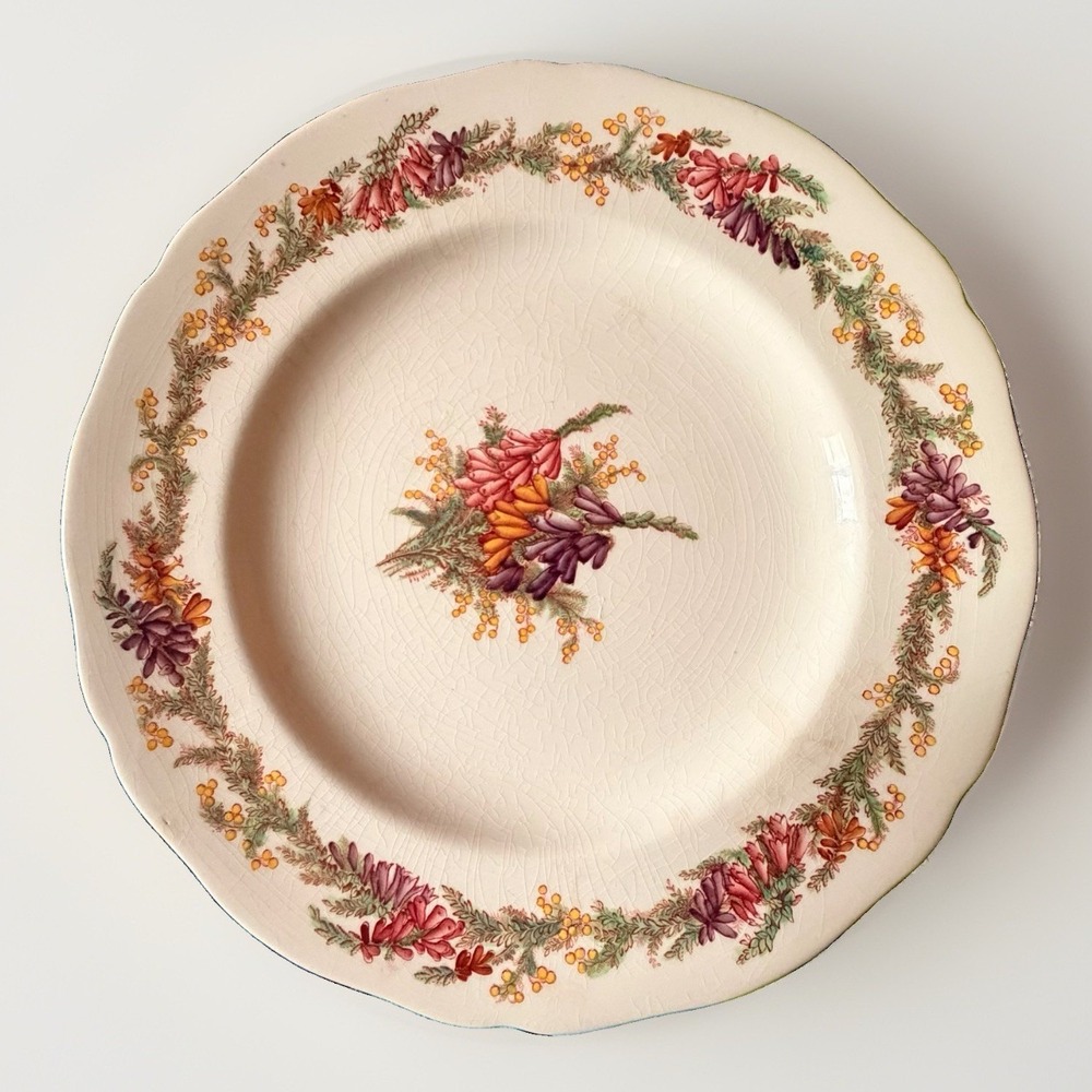 Copeland Spode Heath Dinner Plate Floral England Pink Purple Orange Vintage
